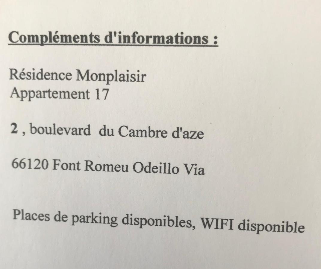 Monplaisir Lägenhet Font-Romeu-Odeillo-Via Exteriör bild